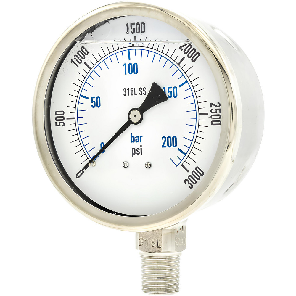 Pressure Gauges; Gauge Type: Industrial Pressure Gauges ; Scale Type: Dual ; Accuracy (%): 1% full-scale ; Dial Type: Analog ; Thread Type: NPT ; Bourdon Tube Material: 316 Stainless Steel